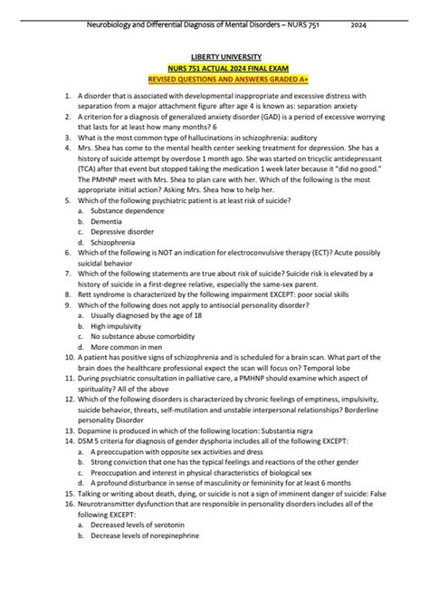 LIBERTY UNIVERSITY NURS 751 ACTUAL 2024 FINAL EXAM REVISED QUESTIONS ...