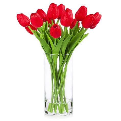 Enova Home Real Touch Tulip in Cylinder Glass Vase with Faux Water ...