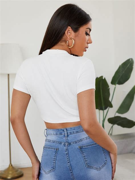 SHEIN EZwear Mock Neck Crop Tee | SHEIN EUR