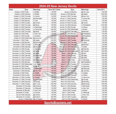 2024-25 New Jersey Devils Schedule; Printable, PDF Format - Sports Brackets