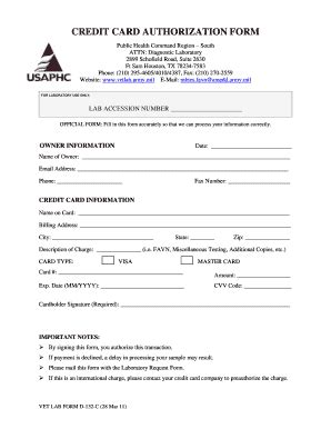 FAVN Testing Credit Card Authorization Form For DOD Members - Fill and ...