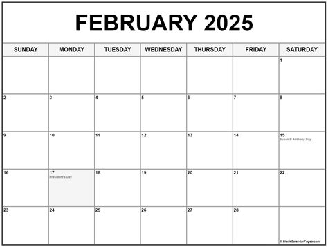February Printable Calendar 2025