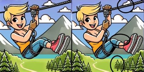 Spot 3 Differences in Girl Doing Ziplining- Can You Find Them in 19 Seconds