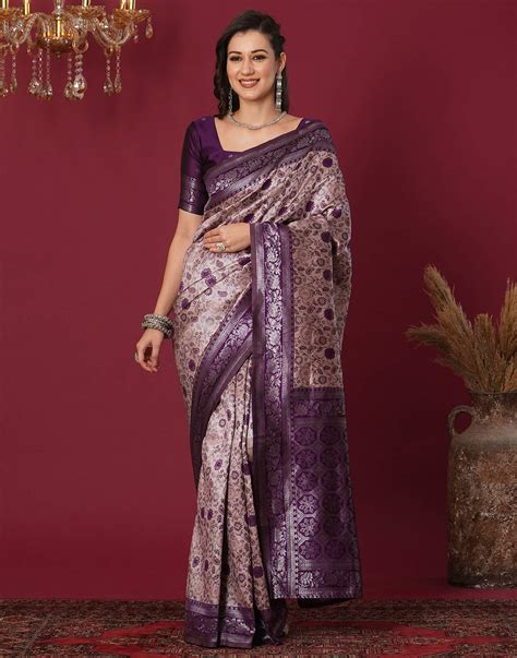 Purple Silk Blend Woven Saree – Sudathi