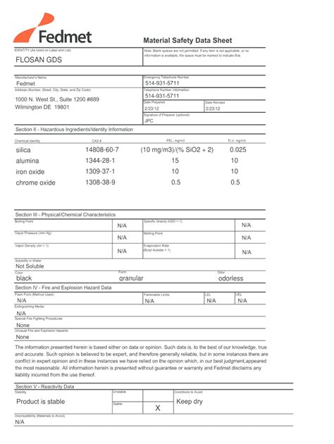 Material Safety Data Sheet - Blank Fillable Template | Fill Out, Print ...