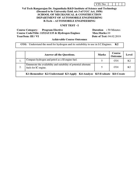 Question Paper Template - UT-1 | PDF