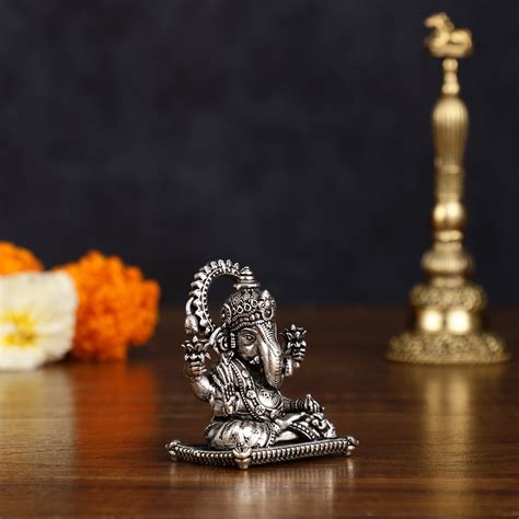 Brass silver plated Miniature Dagduseth Ganapati Idol - 2 Inch ...