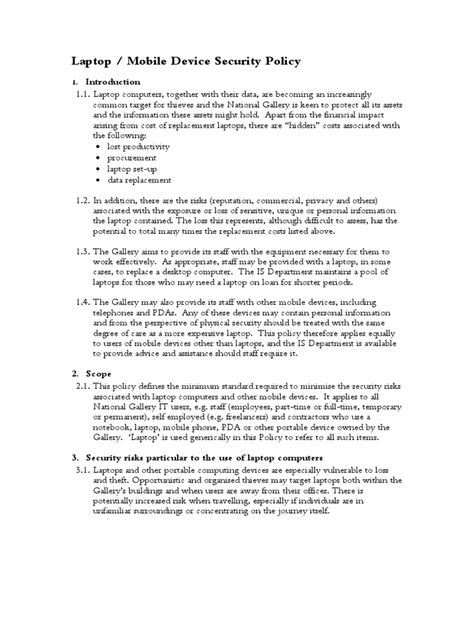 Laptop / Mobile Device Security Policy | PDF | Laptop | Password