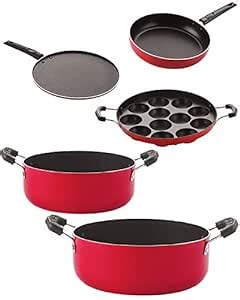 Buy Nirlon Aluminium Non Stick Cooking Pots & Pans Set of 5 Pieces ...