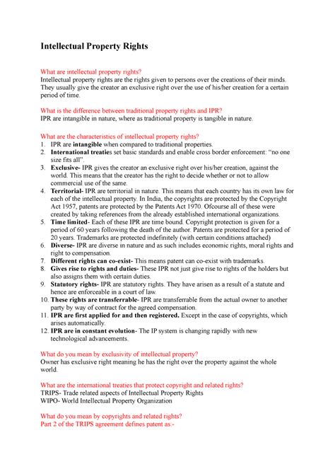 Intellectual Property Rights - They usually give the creator an ...