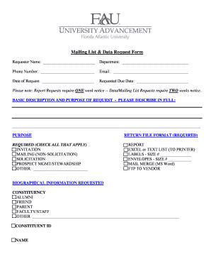 Fillable Online fauf fau Mailing List & Data Request Form - fauf fau ...
