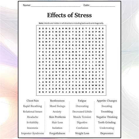 Effects Of Stress Word Search Puzzle Worksheet Activity PDF ...