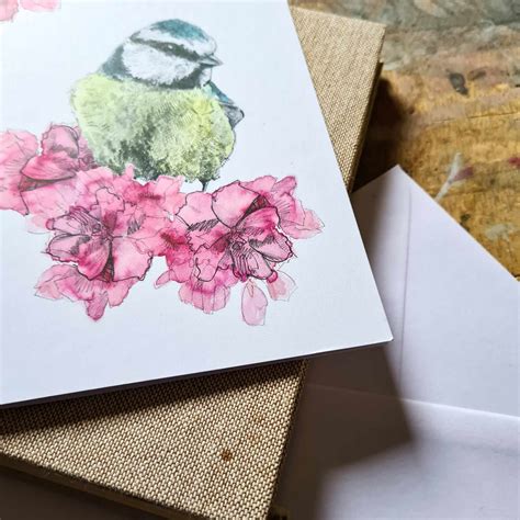 Blue in Pink - spring blue tit card - Hannah Longmuir