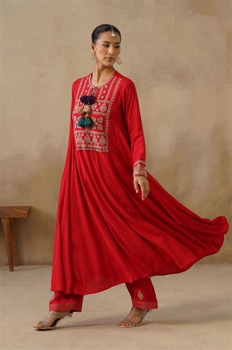 Noor Red Kali Suit Set with Dupatta – Inej.in