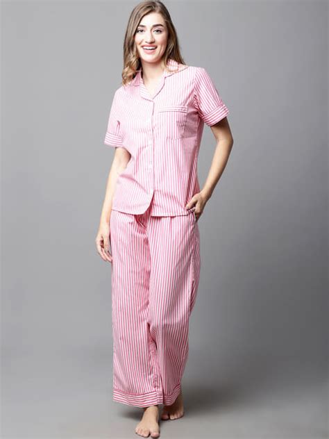 Buy Secret Wish Pink White Striped Cotton Night Suit for Women Online ...