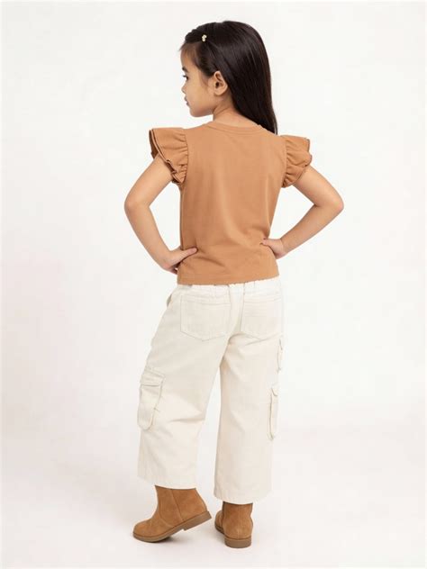 Buy HOP Kids Girls Light Brown Embellished Cotton T-Shirt from Westside
