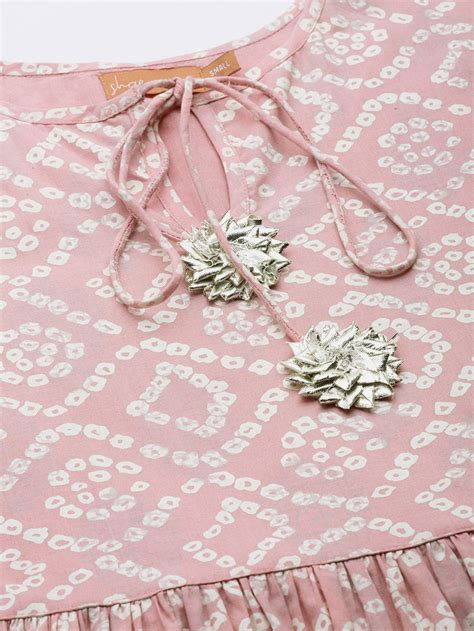 Buy Women Mauve Bandhej Gathered Kurta Online at Sassafras