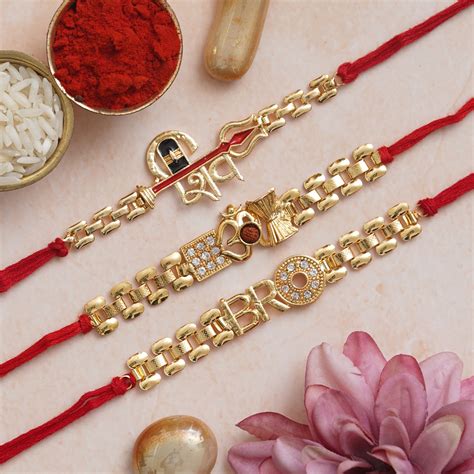 eCraftIndia Set of 3 Lord Shiva Om Bro Designer Religious Rakhis for B