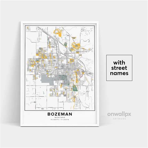 Bozeman Map Print, Street Names Bozeman Print, Printable Map of Bozeman ...