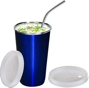 Kitchen King Falcon Stainless Steel Glass with Straw-Blue Glass Water ...