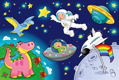 OFILA Kids Cartoon Space Theme Party Backdrop 7x5ft Cartoon Astronaut ...