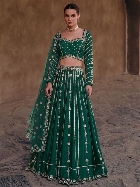 Buy Green Sequins Silk Engagement Wear Lehenga Choli From Ethnic Plus
