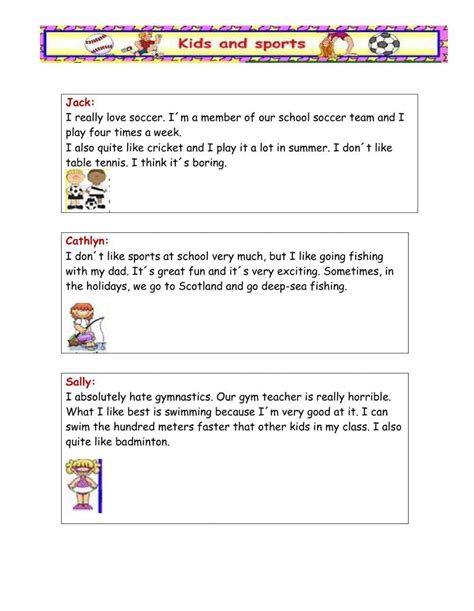 Sports Worksheet Reading 的图像结果