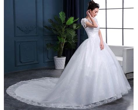 W170 (2), White Cap Sleeves Floral Trail Ball Gown, Size (XS-30 to XL ...