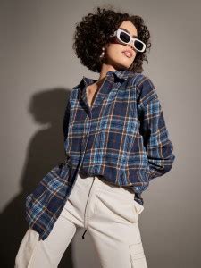 SASSAFRAS Women Checkered Casual Blue, Brown, Dark Blue Shirt - Buy ...