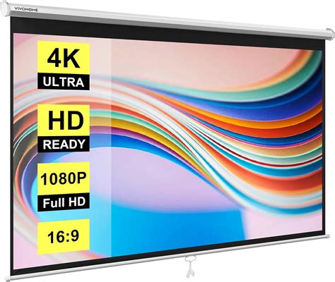 VIVOHOME Projector Screen Pull Down, 16:9 100 Inch Retractable ...