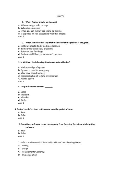 STQA Multiple choice Questions Study Material - UNIT I When Testing ...