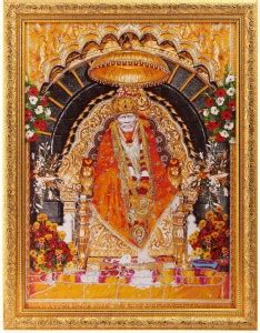 Silver Zari Work Photo Of Shirdi Sai Baba In Golden Frame Big Paper ...