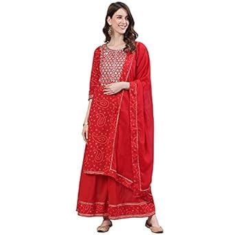 Buy ishin Women's Pure Cotton A-Line Embroidered Zari Bandhani print ...