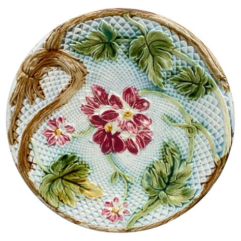 French Majolica Pink Flowers Salins, Circa 1890 For Sale at 1stDibs