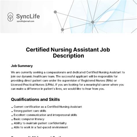 Free Certified Nursing Assistant Job Description Template to Edit Online