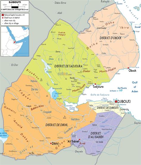 Large political and administrative map of Djibouti with roads, cities and airports | Djibouti ...