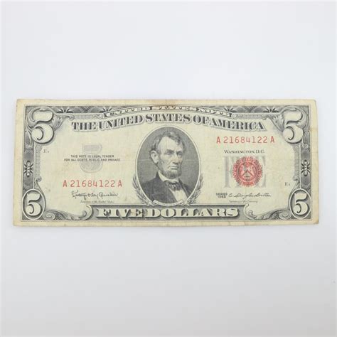 1963 US 5 Dollar Red Seal Note | Property Room