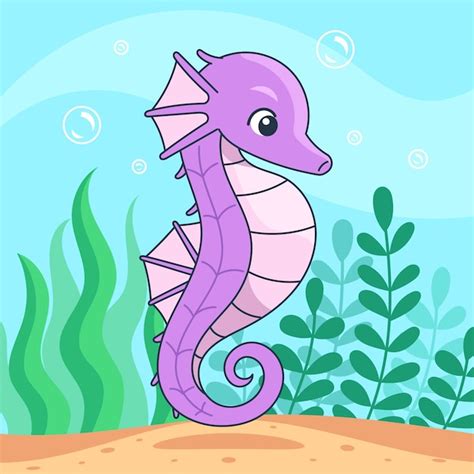 Handgezeichnete Cartoon-Seepferdchen-Illustration | Premium Vektor