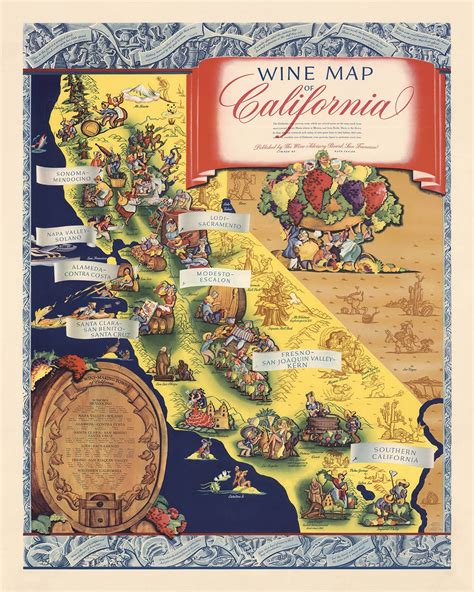Old Map of California Wine Regions, 1935: Wine-making, Vineyards ...