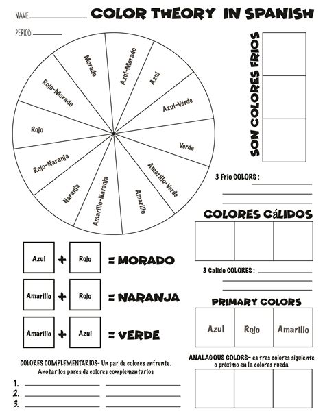Image result for Spanish Color Words Worksheet