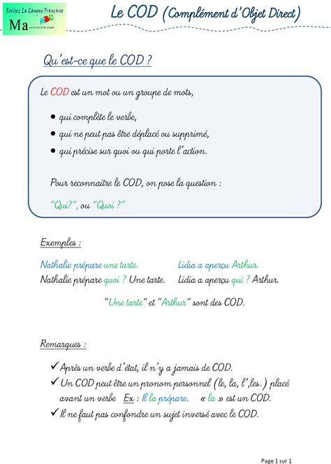 Image result for Lecon Le Complement D'objet Direct CM2