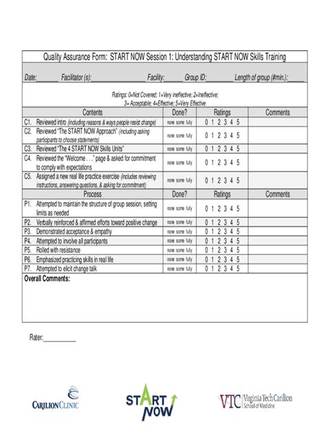 Fillable Online Quality Assurance Form: START NOW Session 1 Fax Email ...