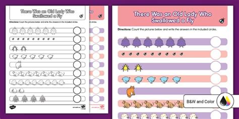 There Was an Old Lady Who Swallowed a Fly Counting 1-10 Worksheet
