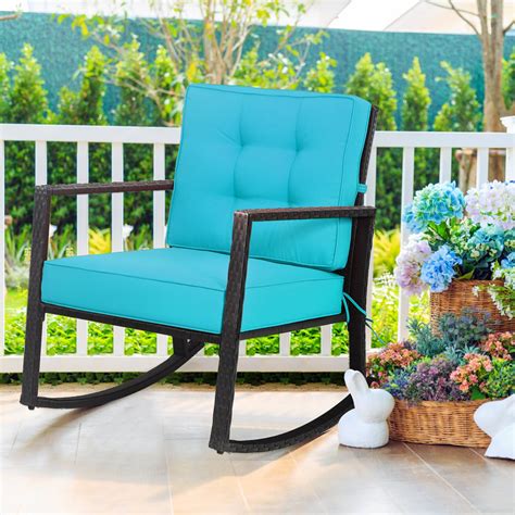 Gymax Outdoor Wicker Rocking Chair Patio Lawn Rattan Single Chair ...