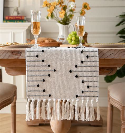 Amazon.com: Boho Table Runner 13 x 72 Inch Long Natural Cotton Woven ...