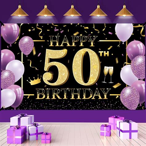 Buy 50th Birthday Backdrop Banner, Happy 50th Birthday Decorations ...