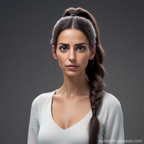 spanish woman with long hair tied back in a ponytail and a surprise ...