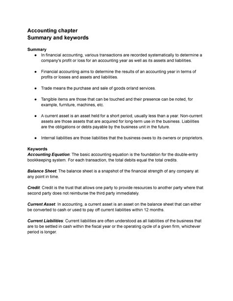 Accounting chapter summary - Accounting chapter Summary and keywords ...