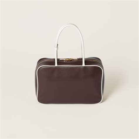 Briarwood/white Beau Leather Bag | Miu Miu