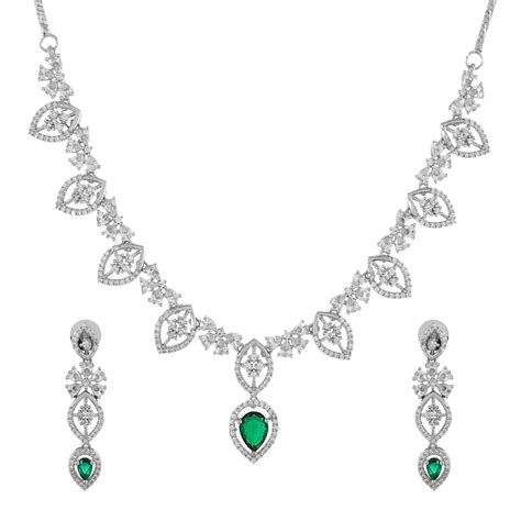 Sparkling Elegance Timeless Emerald Green Teardrop American Diamond Ne ...
